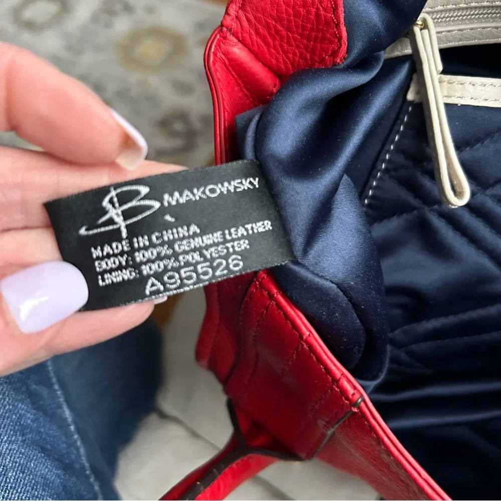 B.Makowsky Red Leather Satchel Bag